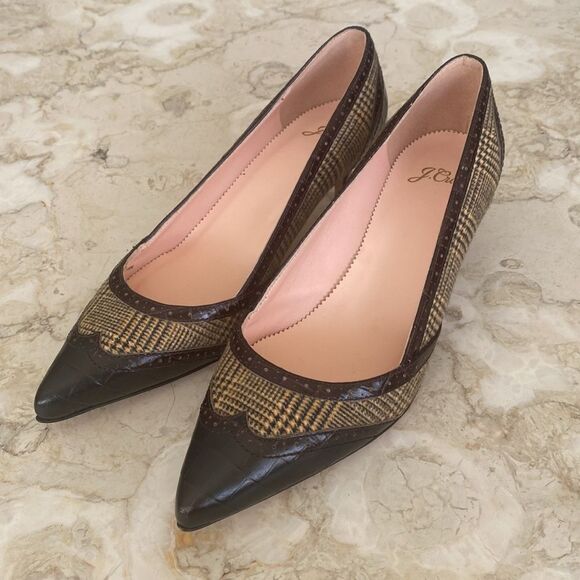 NWOT J. Crew Leather & Textile Pointer Toe Kitten Heel Pumps - Picture 3 of 15